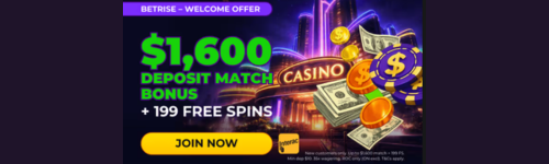 Betrise Casino 100% welcome bonus up to $1600 plus 199 free spins banner