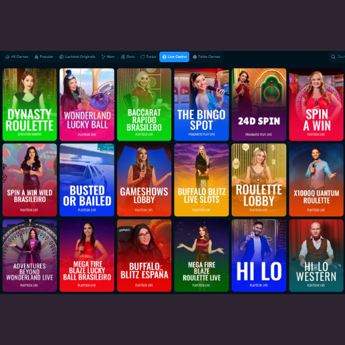 Luckiest Casino promotional banner showing top games and bonus highlights